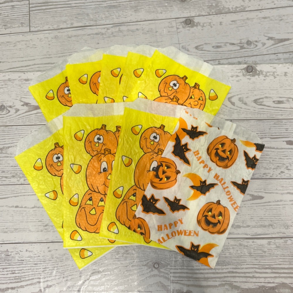 Vintage Fun World Halloween Treat Bags Pumpkins Bats Candy Corn Set of 9 UNUSED